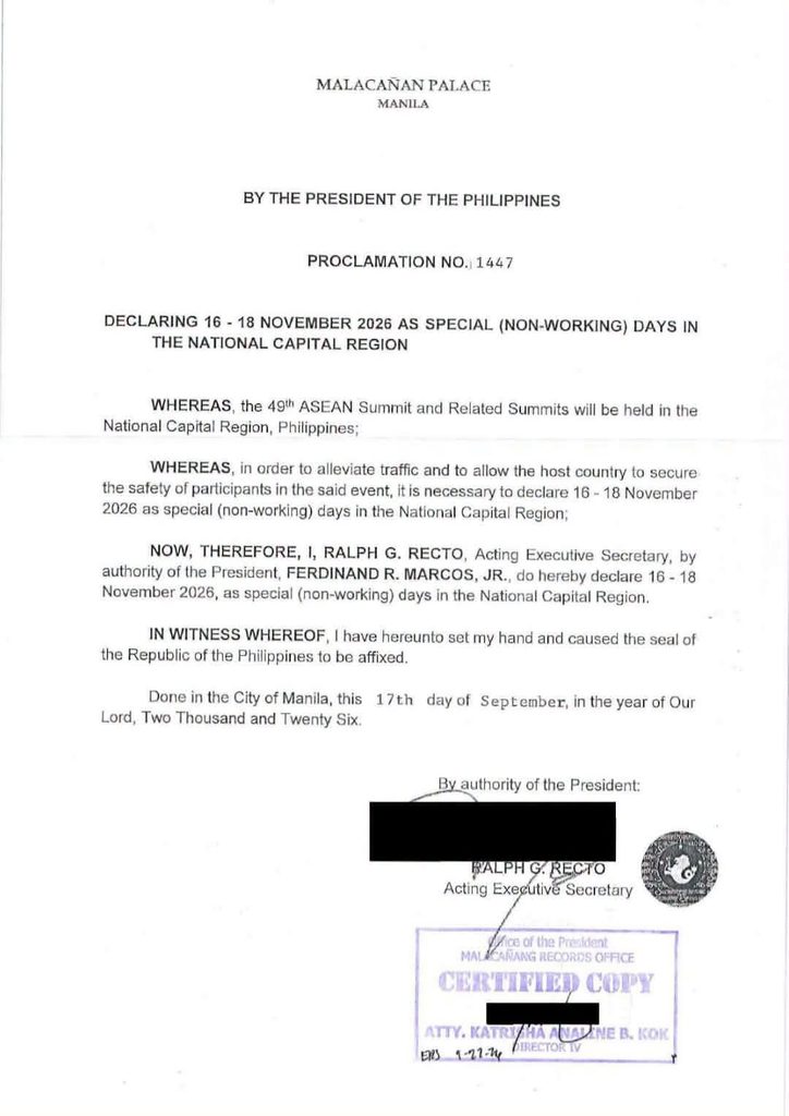 Proclamation No. 1447